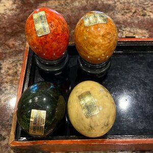 Vintage GENUINE ALABASTER HAND CARVED EGGS, MADE in ITALY, Original Owner